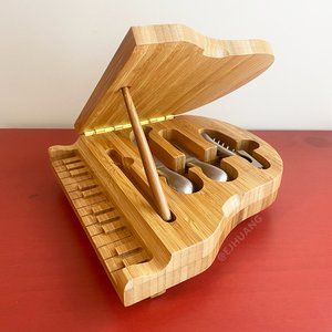 Picnic Time Bamboo Piano Cheese Board Serving Tools Set